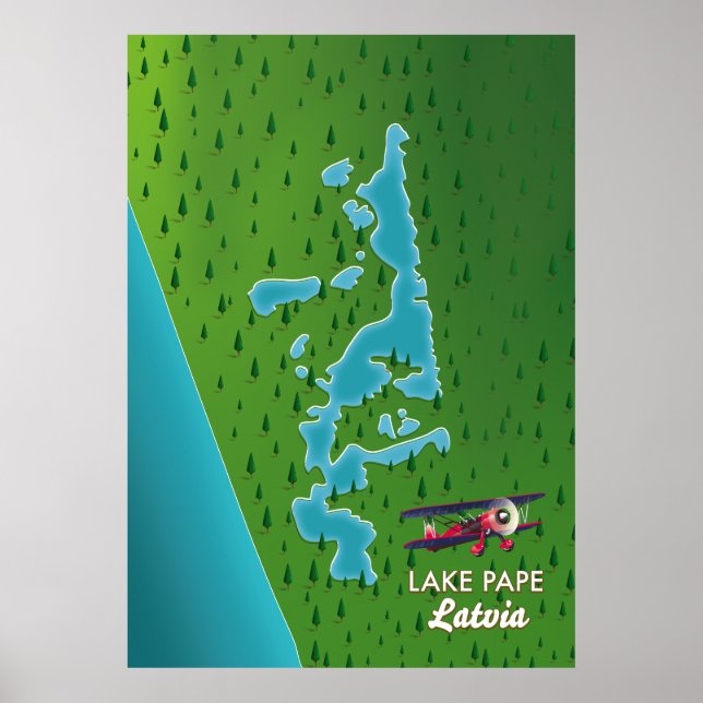 Poster Mapa do Lago Pape da Letónia (Frente)