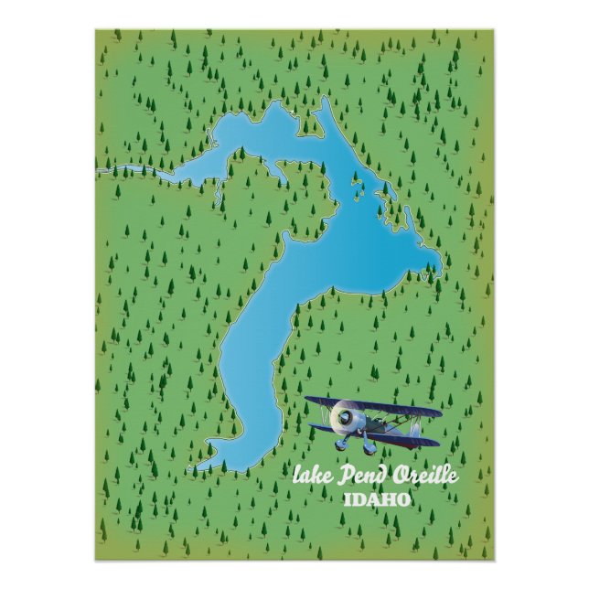 Pôster Mapa do Lago Pend Oreille Idaho (Frente)
