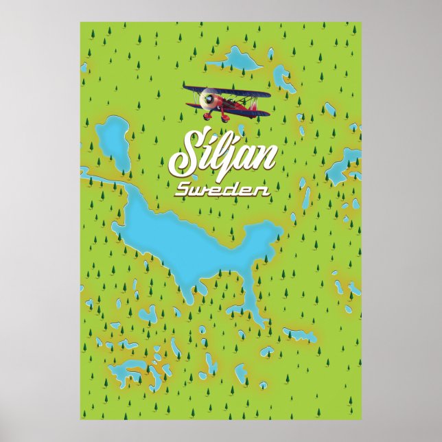 Poster Mapa do Lago Siljan Suécia (Frente)