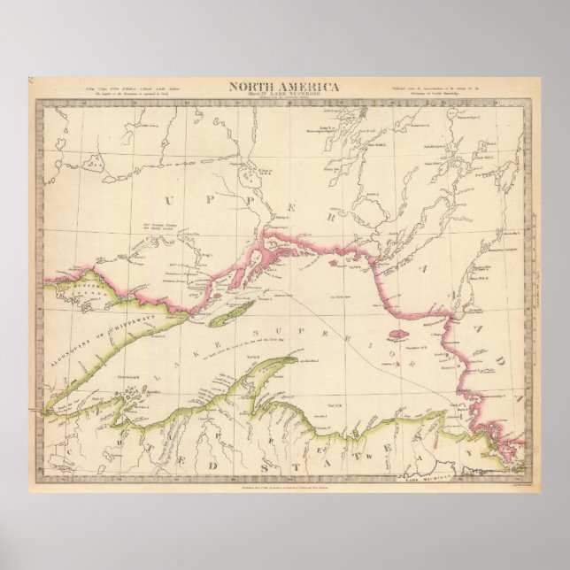 Poster Mapa do Lago Superior (1832) (Frente)