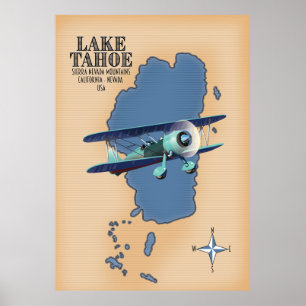 Poster Mapa do Lago Tahoe Sierra Nevada California Nevada