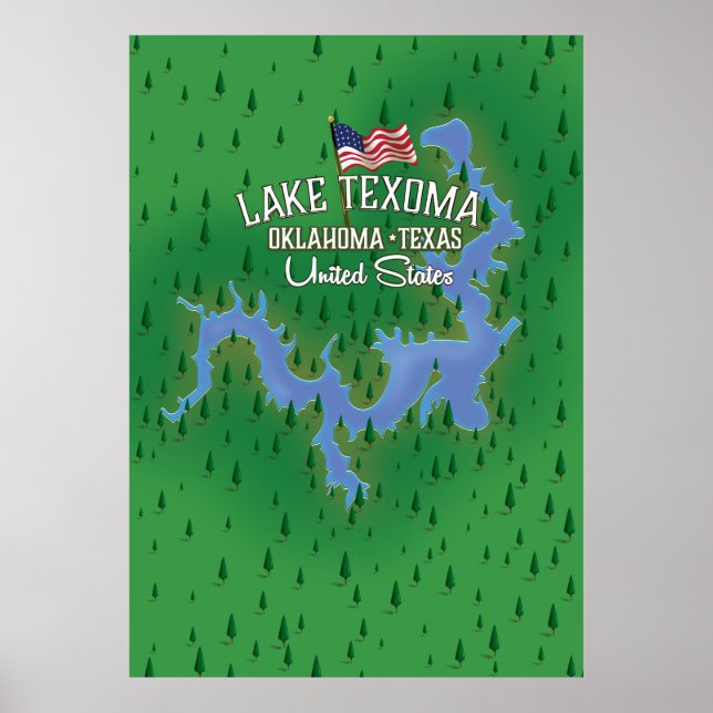 Poster Mapa do Lago Texoma EUA. (Frente)
