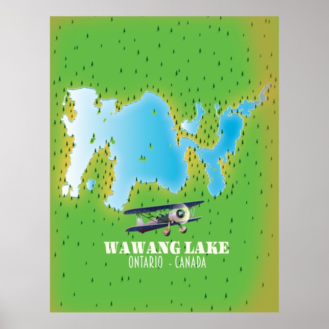 Poster Mapa do lago Wawang Lake Ontario Canada (Frente)