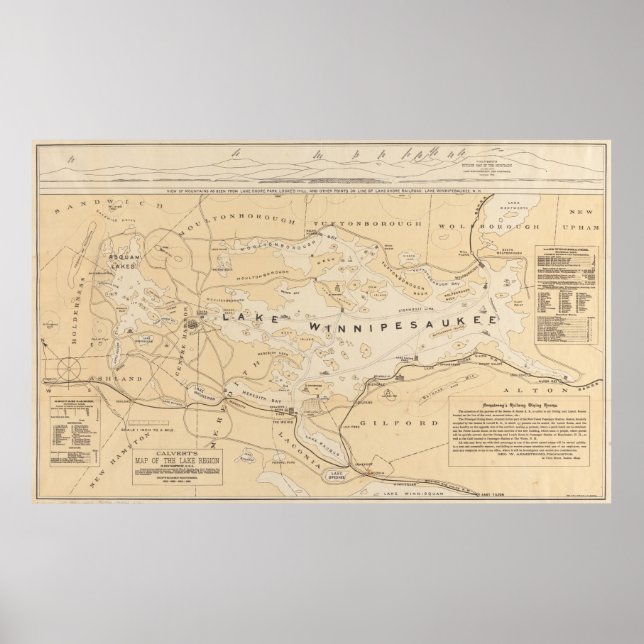 Poster Mapa do Lago Winnipesaukee (1896) (Frente)