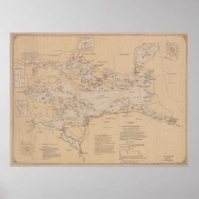 Poster Mapa do Lago Winnipesaukee (1907) (Frente)