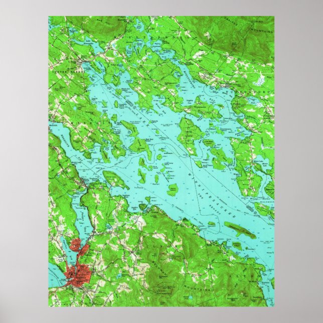 Poster Mapa do Lago Winnipesaukee (1956) (Frente)
