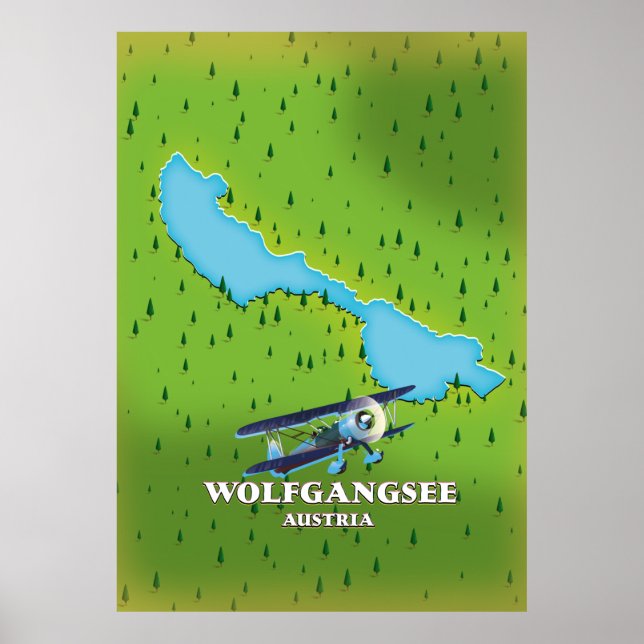 Poster Mapa do lago Wolfgangsee Lake Austria (Frente)