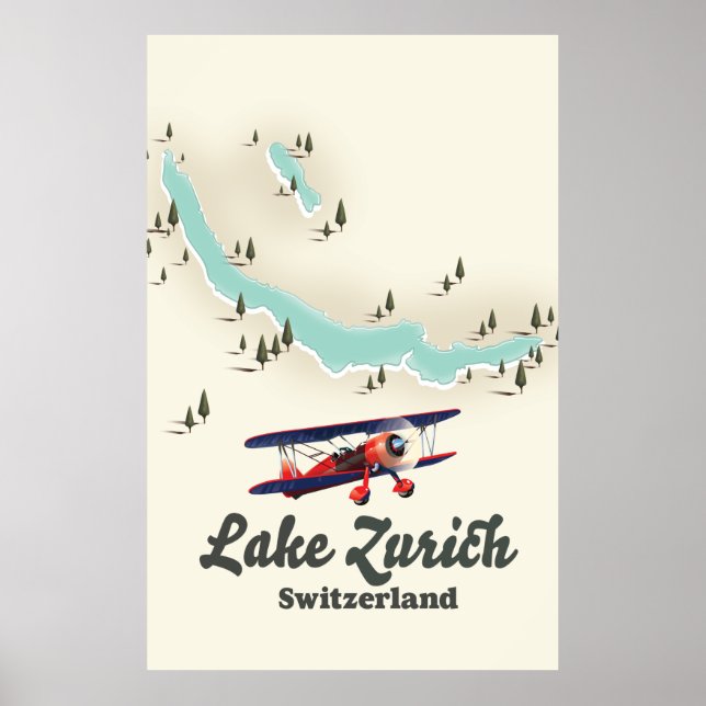 Poster mapa do lago Zurique Suíça (Frente)