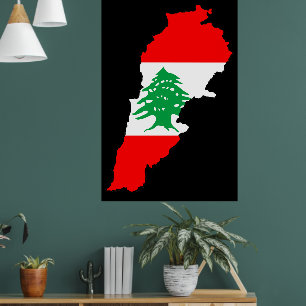 Poster Mapa do Líbano com Bandeira