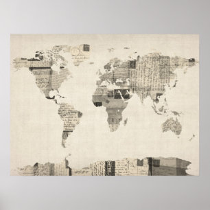 Poster Mapa do mapa do mundo dos cartão velhos