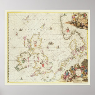 Pôster Mapa do Mar do Norte, c.1675