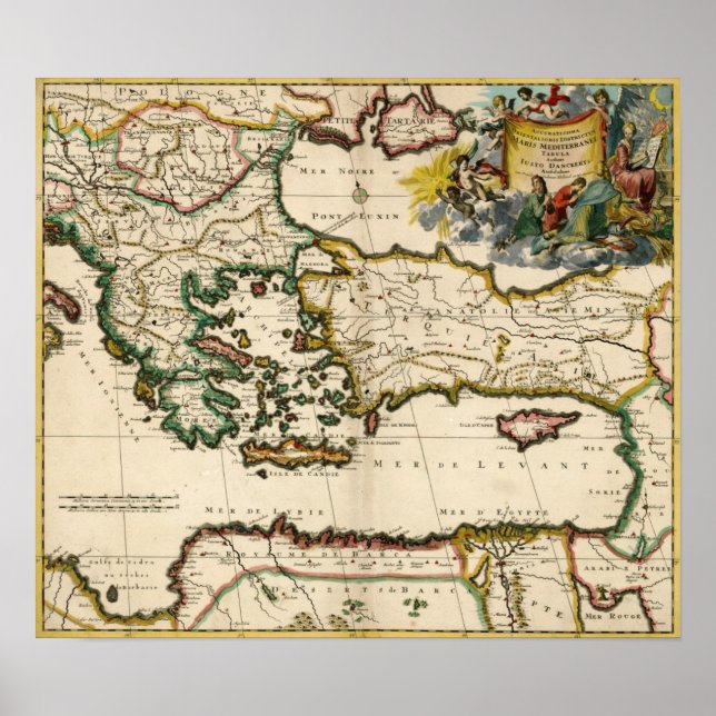 Pôster Mapa do Mediterrâneo Oriental em 1690 (Frente)