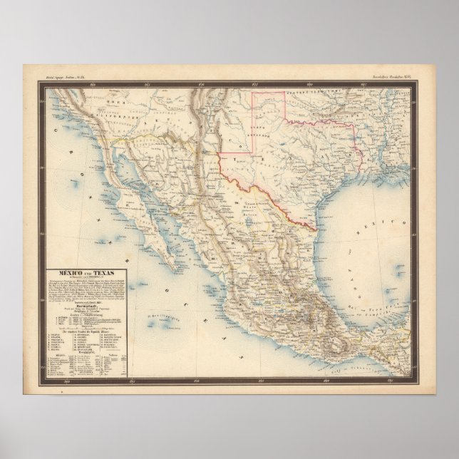 Poster Mapa do México e do Texas (Frente)