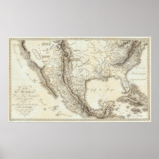 Pôster Mapa do México e dos países vizinhos (Frente)