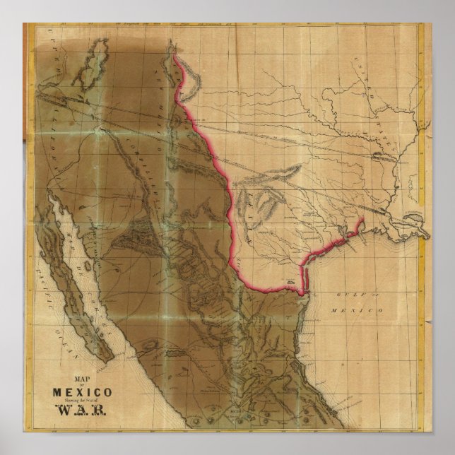 Pôster Mapa do México Mostrando o Lugar da Guerra (Frente)