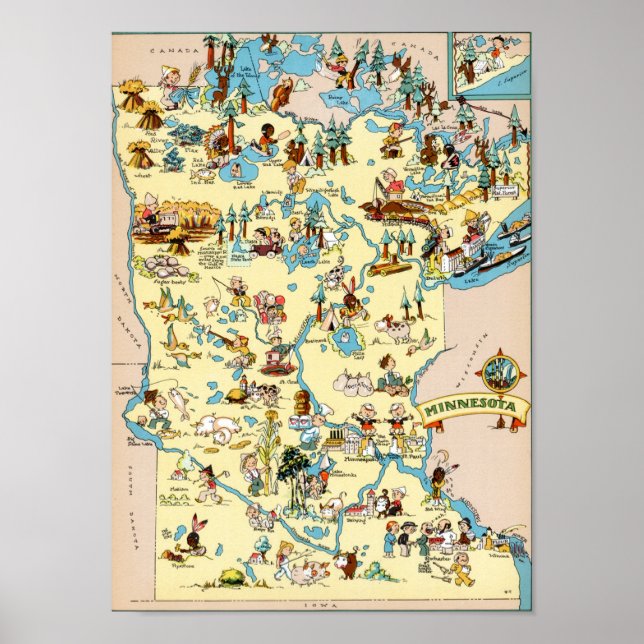 Poster Mapa do Minnesota Funny Vintage (Frente)