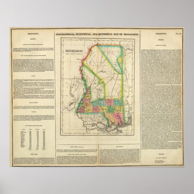 Pôster Mapa Do Mississippi (Frente)