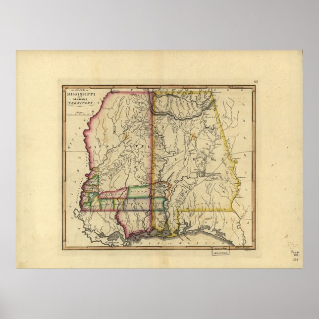Poster Mapa do Mississippi e do Alabama na década de 1810 (Frente)