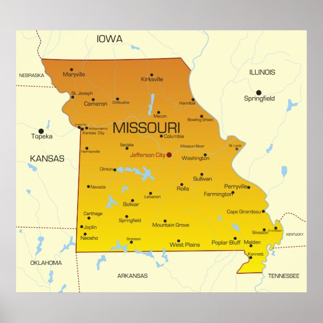 Poster Mapa Do Missouri (Frente)