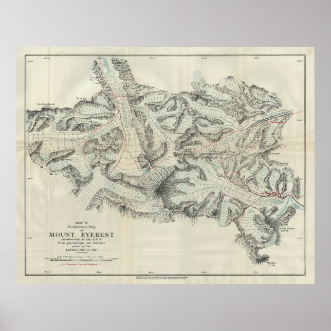 Poster Mapa do Monte Everest (1921) (Frente)