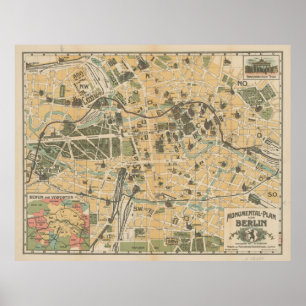 Poster Mapa do Monumento da Alemanha, em Berlim, em 1902