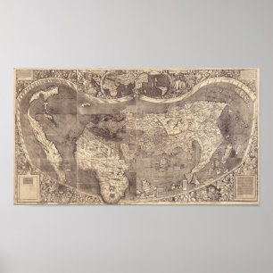 Pôster Mapa do mundo 1507 de Martin Waldseemuller