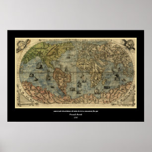 Pôster Mapa do mundo 1565 de Ferando Berteli (Fernando