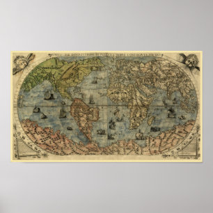 Pôster Mapa do mundo 1565 de Ferando Berteli (Fernando