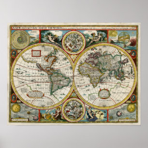 Poster Mapa do mundo 1627 do vintage