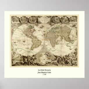 Poster Mapa do mundo 1708 por Jean Baptiste Nolin