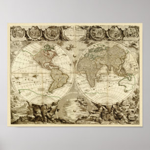 Pôster Mapa do mundo 1708 por Jean Baptiste Nolin