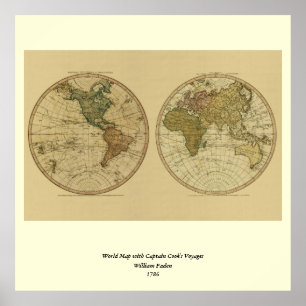 Poster Mapa do mundo 1786 da antiguidade por William
