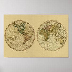 Poster Mapa do mundo 1786 da antiguidade por William