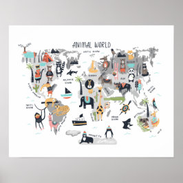 Poster Mapa do Mundo Animal