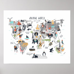 Poster Mapa do Mundo Animal