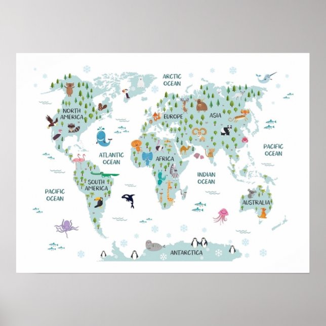 Poster Mapa do Mundo Animal (Frente)