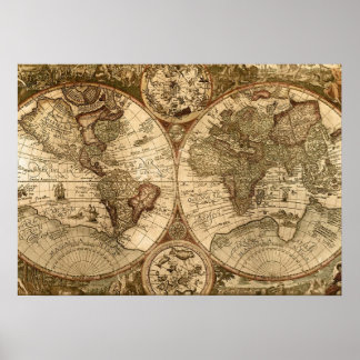 Pôster mapa do mundo antigo