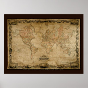 Poster Mapa do Mundo Antigo de COLTONS c1847
