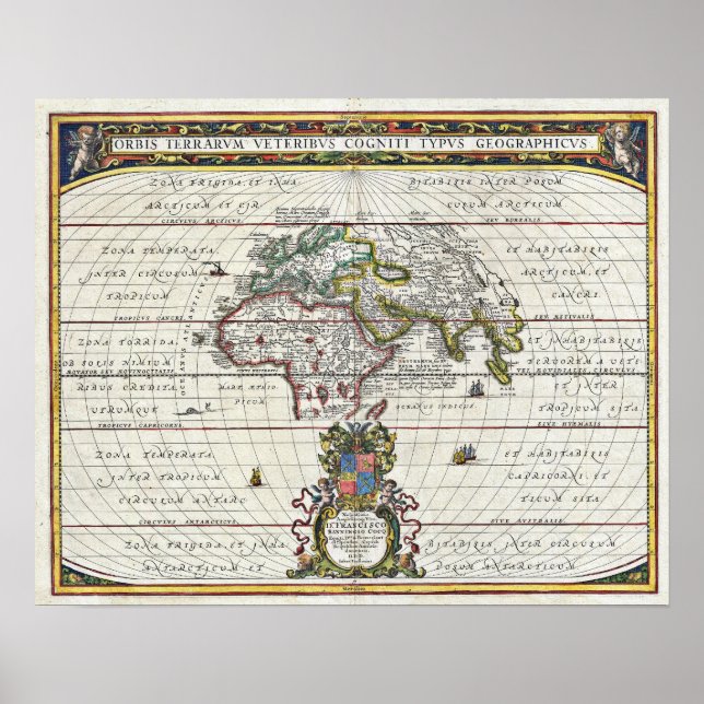 Poster Mapa do Mundo Antigo de Jansson de 1650 (Frente)