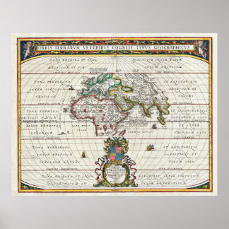 Poster Mapa do Mundo Antigo em 1650