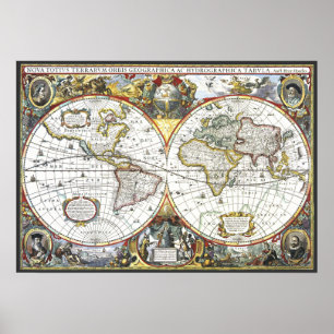 Pôster Mapa do mundo antigo por Hendrik Hondius, 1630