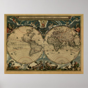 Pôster Mapa do mundo antigo por Joana Blaeu, cerca de