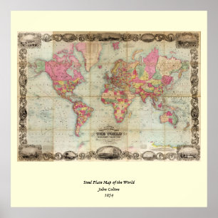 Pôster Mapa do mundo antigo por John Colton, cerca de