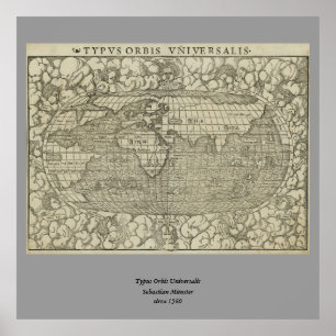 Poster Mapa do mundo antigo por Sebastian Münster cerca