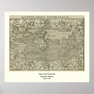 Poster Mapa do mundo antigo por Sebastian Münster cerca