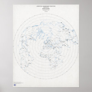 Poster Mapa do Mundo Azimutal em Barcelona