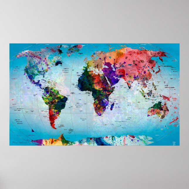 Poster Mapa do Mundo Azul (Frente)