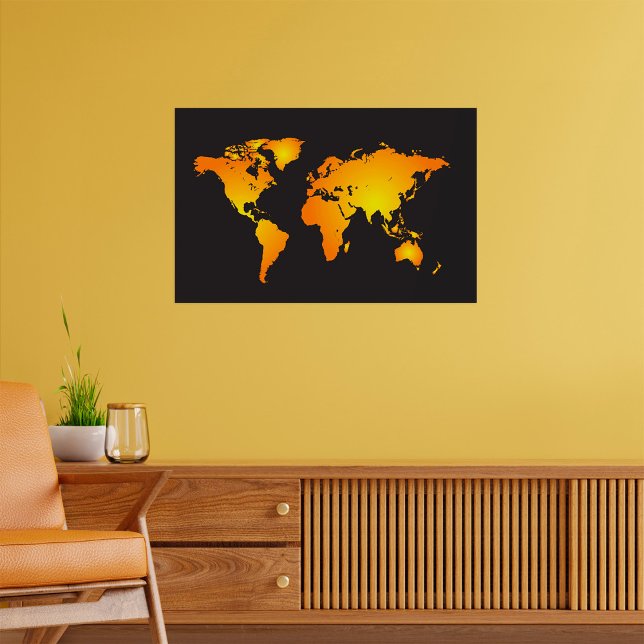Poster Mapa do mundo brilhante em laranja e amarelo (Criador carregado)
