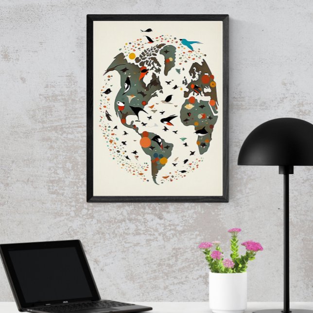 Poster Mapa Do Mundo, Charley Harper Inspirado (Criador carregado)