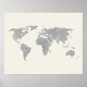 Pôster Mapa do mundo cinzento no fundo das canvas